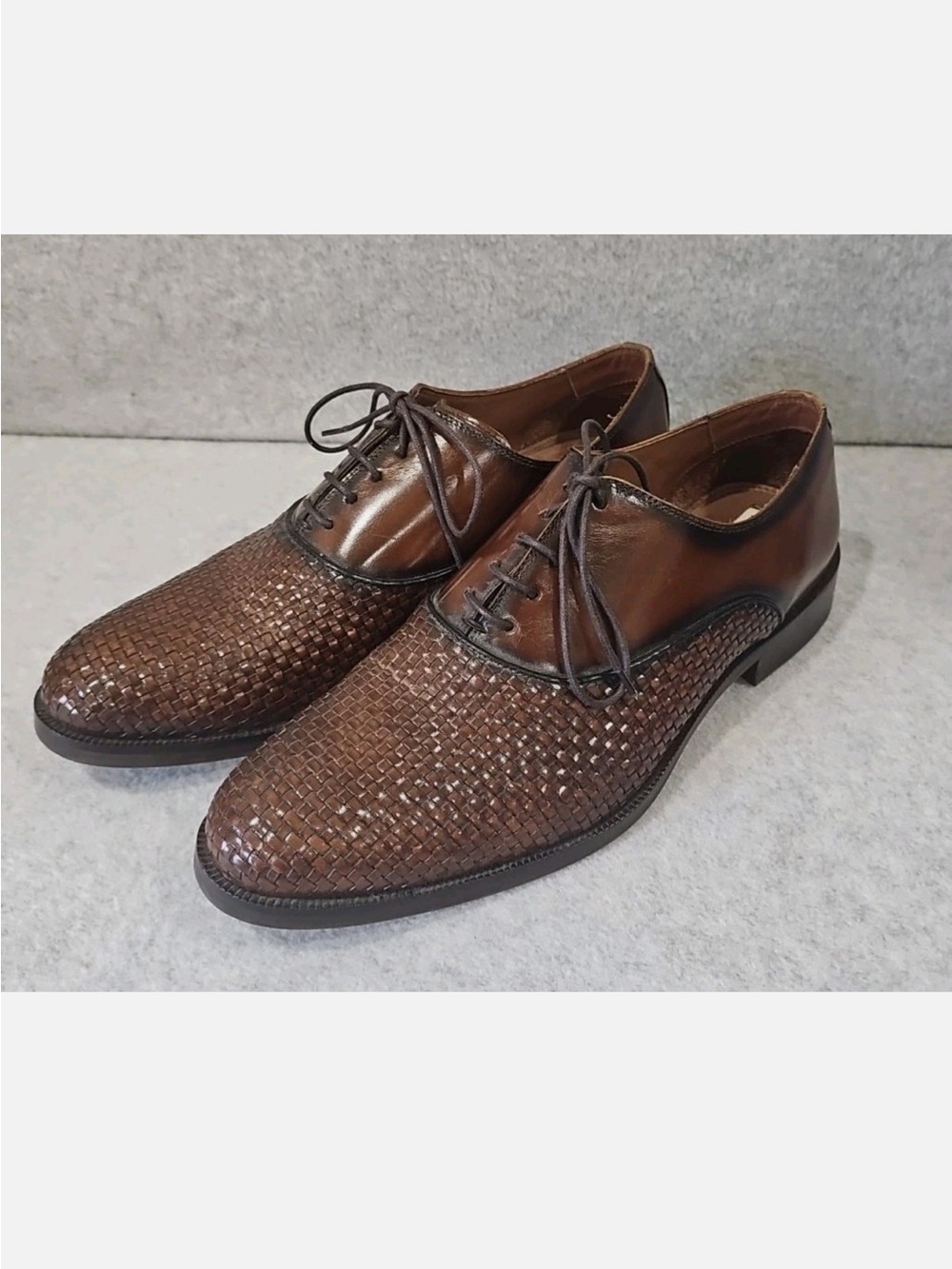 Joseph Abboud Brown Woven Leather Lace-Up Oxfords